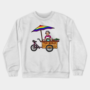 Gay pride lgbtq street food vendor selling Thai noodle. Asian outdoor healthy eating. Crewneck Sweatshirt